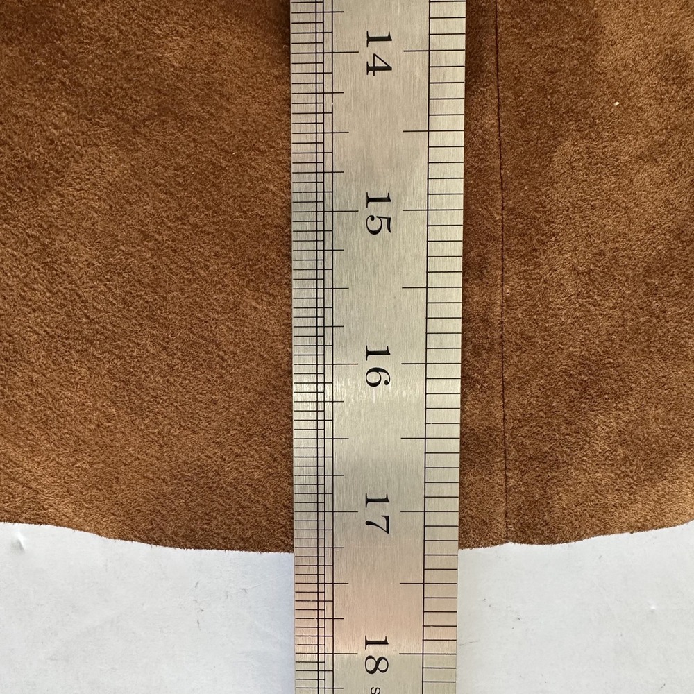 ZARA WOMAN Brown Suede Leather A Line Snap Front Belted Mini Skirt S 90s Biker - Picture 8 of 10